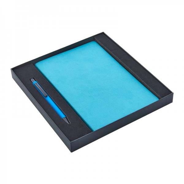 A2-23332 2280-K Turkuaz Hediyelik Set - 13X21 Renkli Kenar Not Defteri Metal Tükenmez Kalem