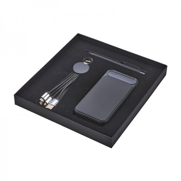 A2-23936 5065 Siyah Hediyelik Set - Powerbank - Çoklu Kablo - Kalem Seti