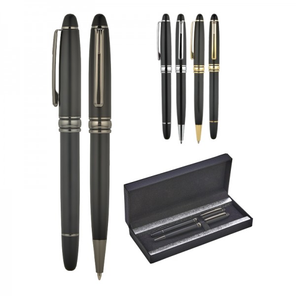 A2-23890 1218-RT Siyah-Füme Metal Roller & Tükenmez Kalem Seti