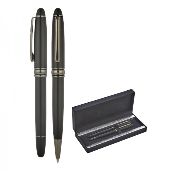 A2-23890 1218-RT Siyah-Füme Metal Roller & Tükenmez Kalem Seti