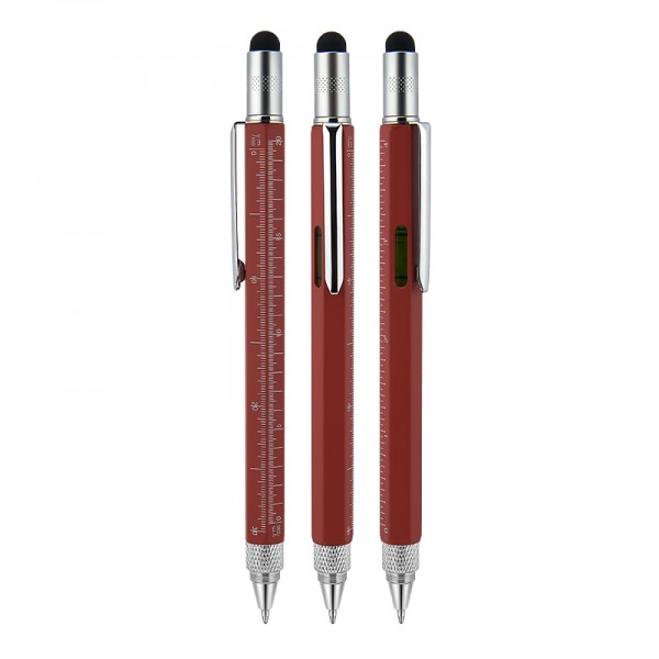 A2-22834 652 Kırmızı Metal Su Terazili - Tornavidalı Touchpen Kalem