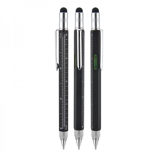 A2-21244 652 Siyah Metal Su Terazili - Tornavidalı Touchpen Kalem