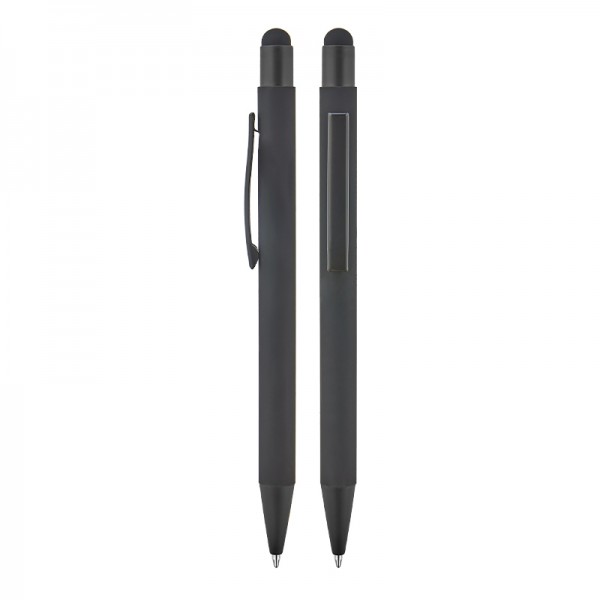 A2-23836 1027 Siyah Metal Tükenmez Touchpen Kalem Rubber Gövde
