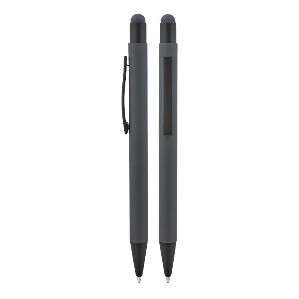 A2-23834 1027 Füme Metal Tükenmez Touchpen Kalem Rubber Gövde
