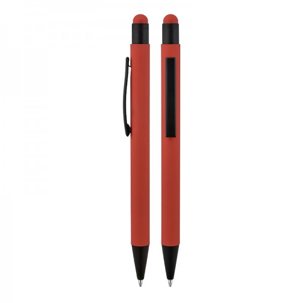 A2-23830 1027 Kırmızı Metal Tükenmez Touchpen Kalem Rubber Gövde