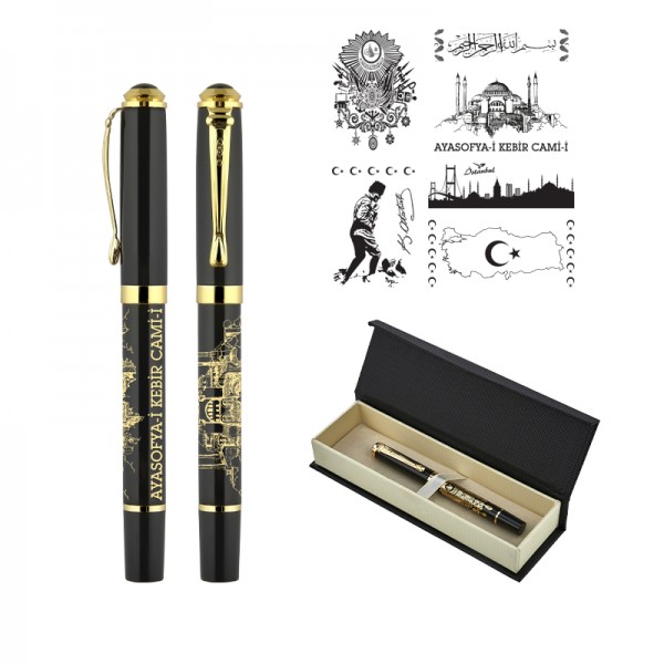 A2-24000 685-KR Türkiye Kabartma Figürlü Metal Roller Kalem Seti