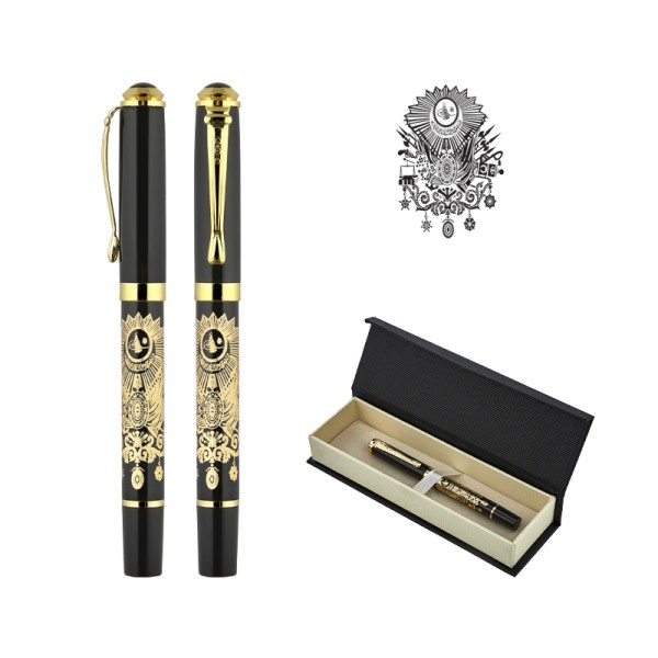 A2-20798 685-KR Tuğra Kabartma Figürlü Metal Roller Kalem Seti