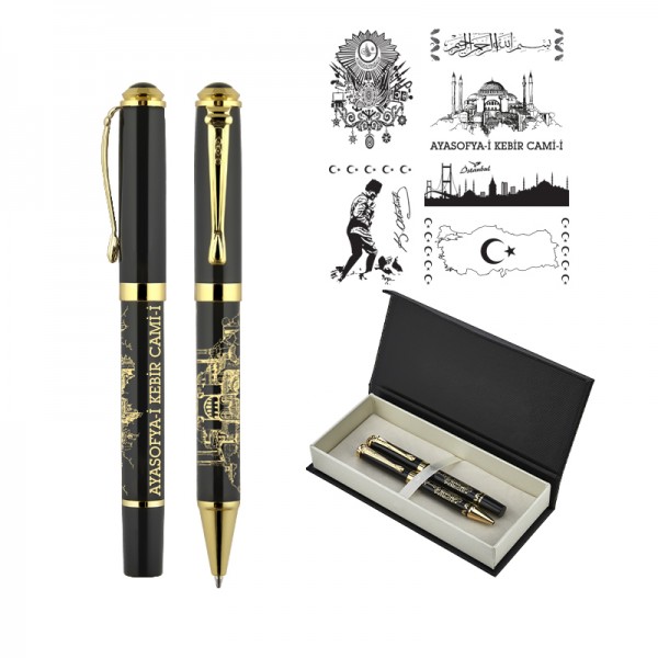 A2-20794 685-RT Ata Kabartma Figürlü Metal Roller & Tükenmez Kalem Seti A2-20794 685-RT Ata Kabartma Figürlü Metal Roller & Tükenmez Kalem Seti