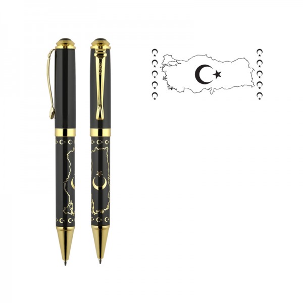 A2-23768 685-T Turkiye Kabartma Figürlü Metal Tükenmez Kalem