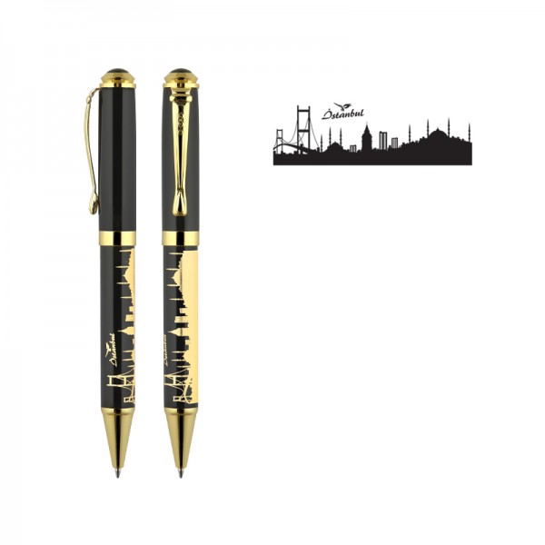 A2-20848 685-T İstanbul Kabartma Figürlü Metal Tükenmez Kalem
