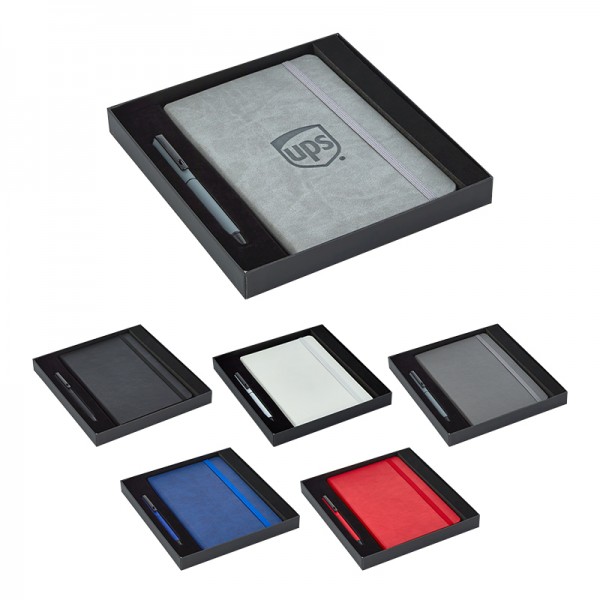 A2-23272 920-K Siyah Hediyelik Set - 13X21 Renkli Kenar Not Defteri Metal Rubber Gövde Roller Kalem