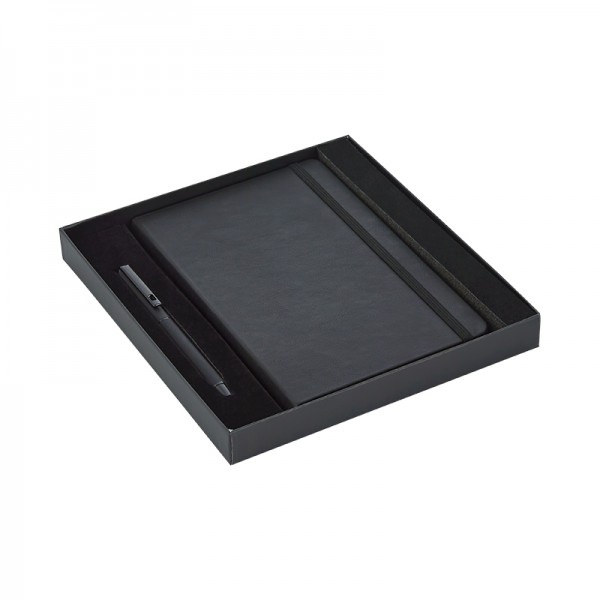 A2-23272 920-K Siyah Hediyelik Set - 13X21 Renkli Kenar Not Defteri Metal Rubber Gövde Roller Kalem