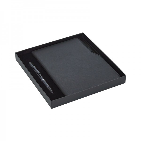 A2-23286 941-K Siyah Hediyelik Set - 15X21 Renkli Kenar Not Defteri - Metal Tükenmez Kalem