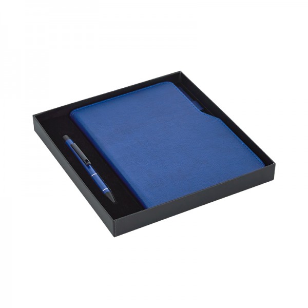 A2-23282 941-K Lacivert Hediyelik Set - 15X21 Renkli Kenar Not Defteri - Metal Tükenmez Kalem