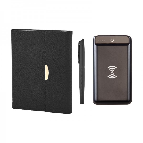 A2-24202 5072 Siyah Hediyelik Set - 10.000 Mah Powerbank - 15X21 Defter - Metal Roller Kalem