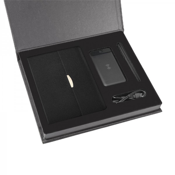 A2-24202 5072 Siyah Hediyelik Set - 10.000 Mah Powerbank - 15X21 Defter - Metal Roller Kalem