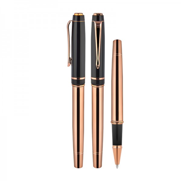 A2-24098 1219-R Rose Gold-Siyah Metal Roller Kalem