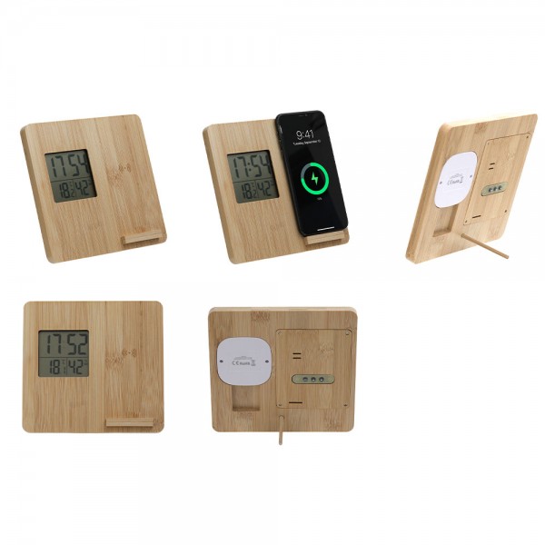 A2-29804 Masaüstü Bambu Saat Wireless Mobil Şarj Cihazı
